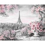 Pink Flowers and Eiffel Tower