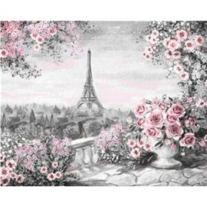 Pink Flowers and Eiffel Tower