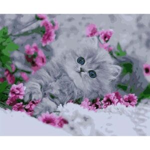 Cute Cat and Flowers