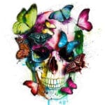 Colorful Skull with Butterfly