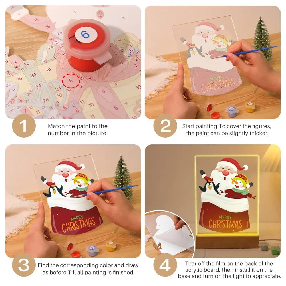 Santa and Snowman - LED Paint by Numbers 3 - Paint by Numbers Santa and Snowman - LED Paint by Numbers