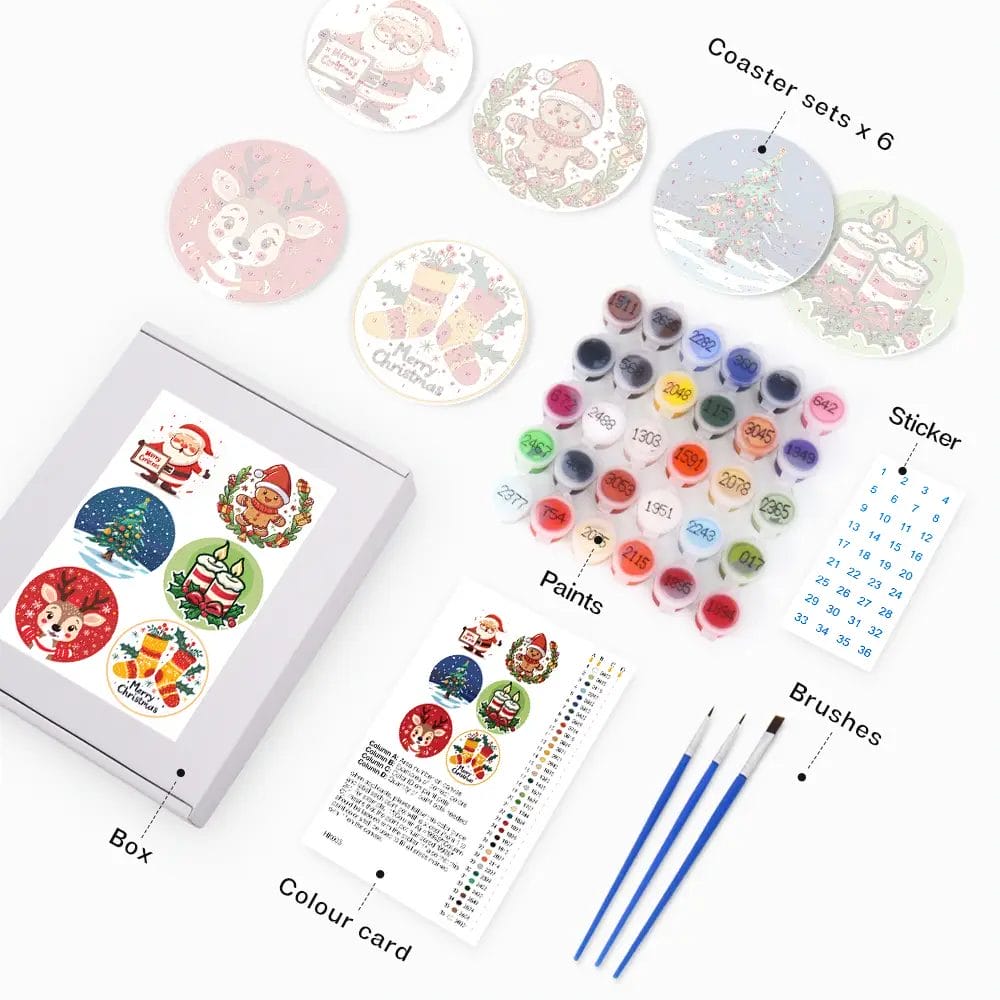 Merry Christmas Coasters 1 - Paint by Numbers 16 1 1 - Paint by Numbers