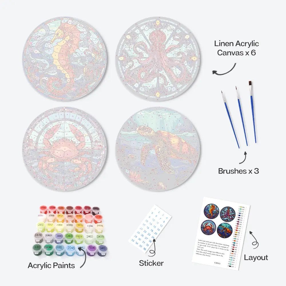 The Sea Life Placemats (4 Pieces) - Paint by number 1 - Paint by Numbers The Sea Life Placemats (4 Pieces) - Paint by number
