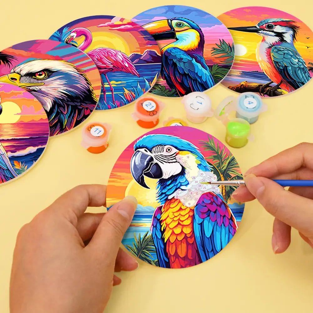 Colorful Birds - Beer Coaster DIY Paint by Numbers