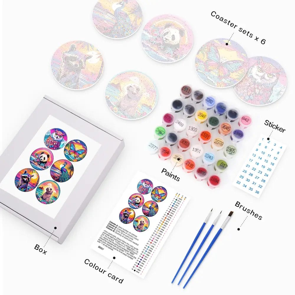 Cute Animals and Birds Coasters DIY paint By Numbers 1 1 - Paint by Numbers