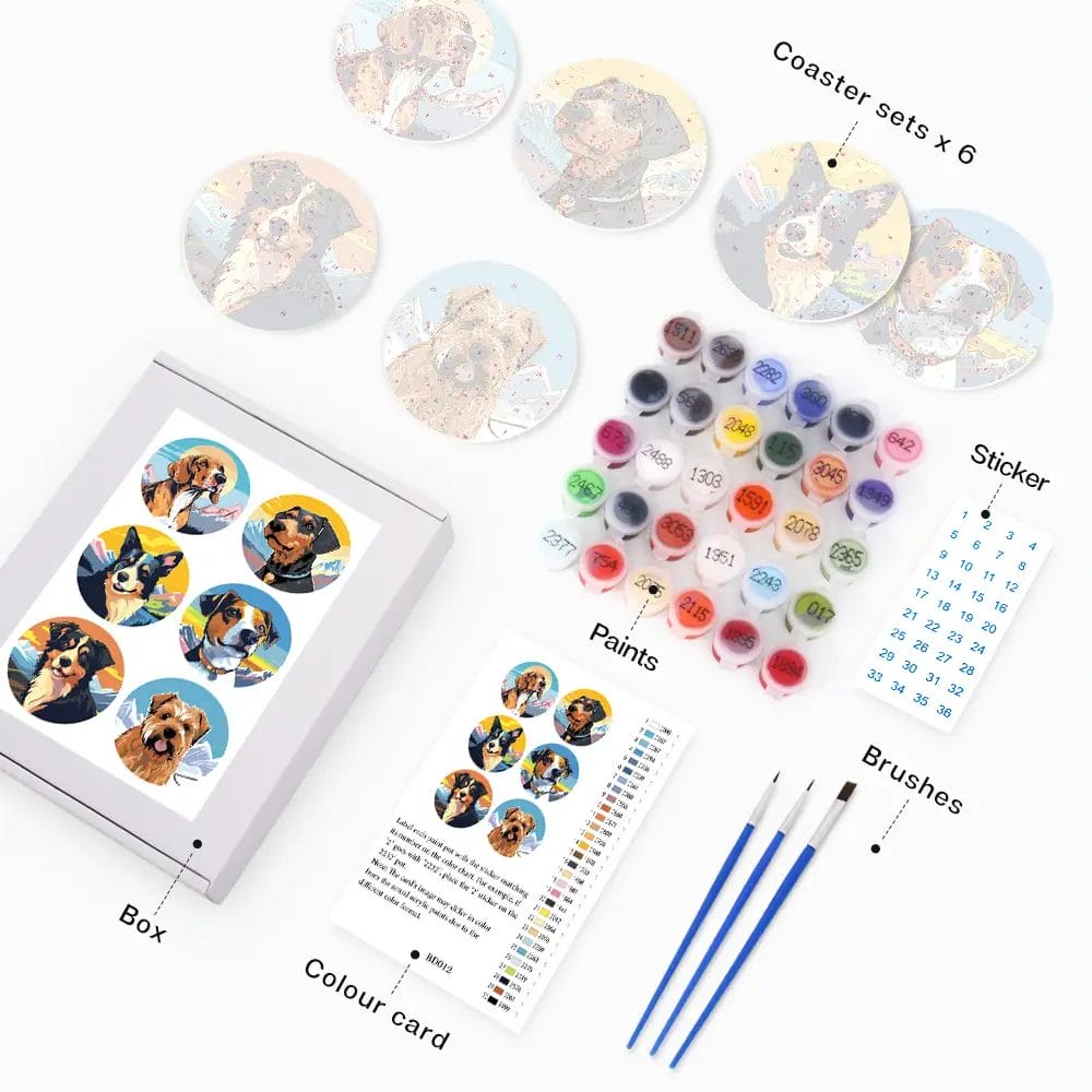 Cute Dogs Custom Drink Coasters - DIY Paint by Numbers