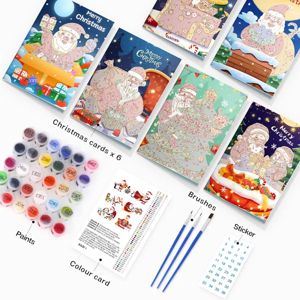 Christmas Holiday Cards 1 - Paint by Numbers Christmas Holiday Cards