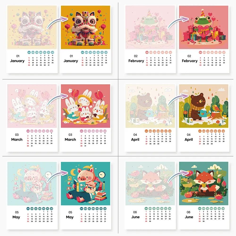 2025 Calendar with Cute Character - Paint by Numbers