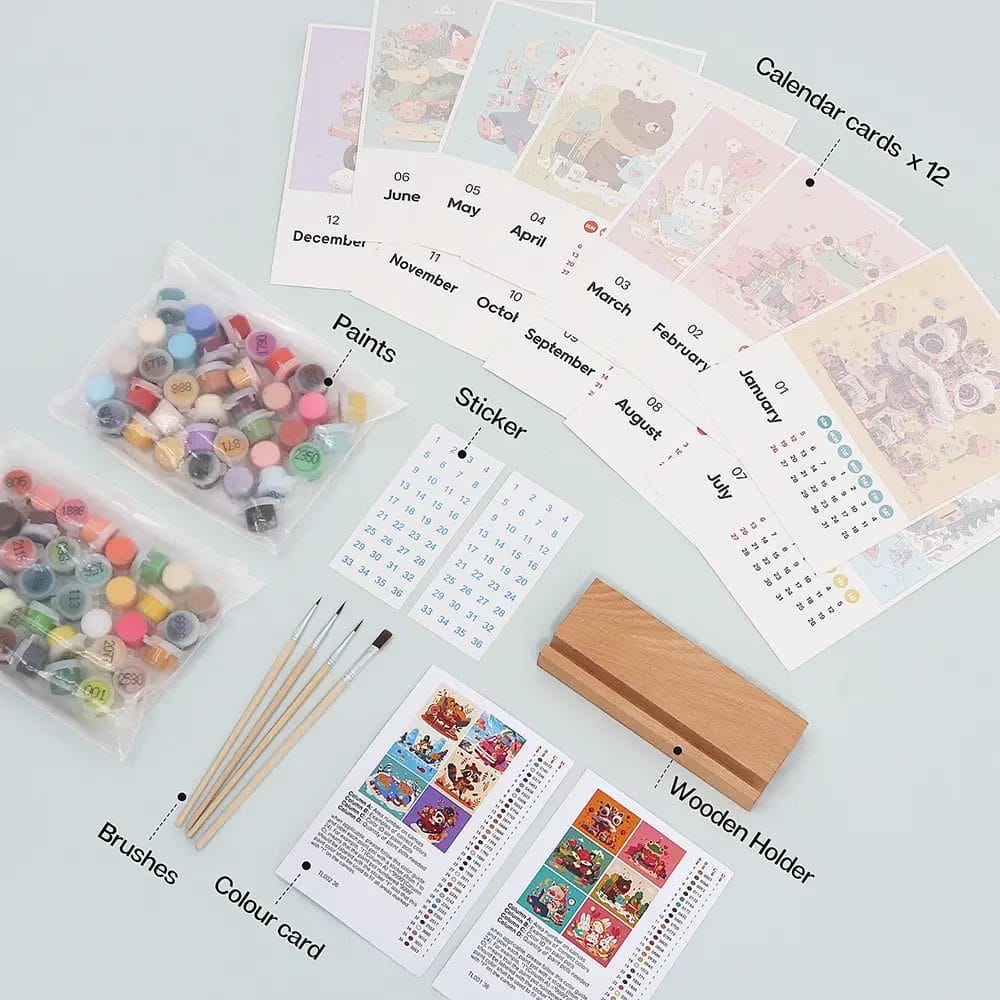 Calendar with Cute Character - Paint by Numbers 1 - Paint by Numbers 2025 Calendar with Cute Character - Paint by Numbers