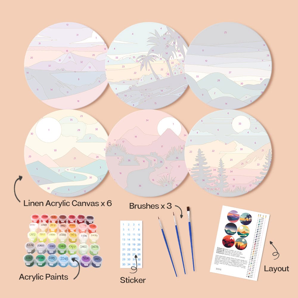 Minimalist Nature Placemats (6 Pieces) - Paint by number