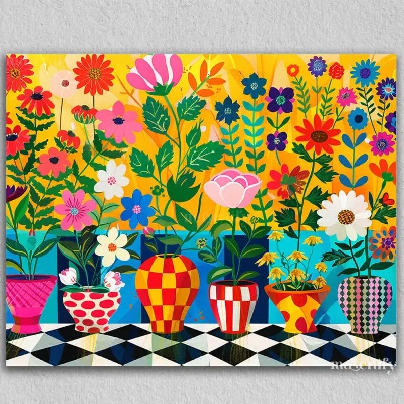 Colorful Flowers and Pots