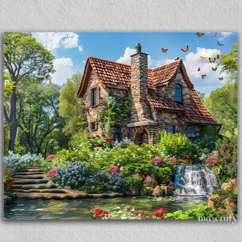 House and Red Flowers