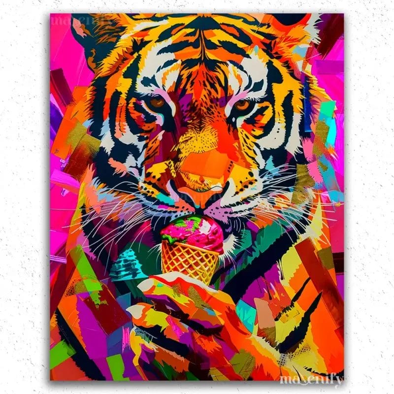 Tiger enjoying Ice-cream Paint by Numbers