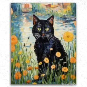 Black Cat and Flowers - Paint By Numbers