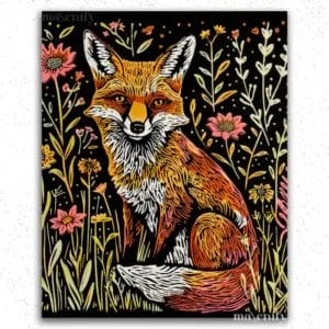 Fox and Colorful Flowers