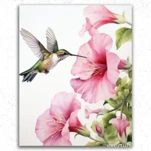 Bird and Pink Flower - Paint by Numbers