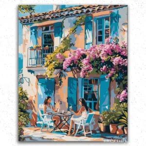 Pink Flowers and House