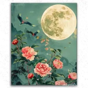 Moon and Pink Flowers