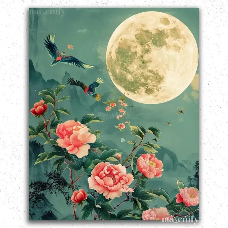 Moon and Pink Flowers