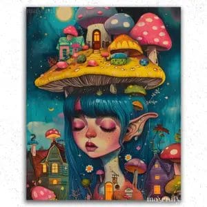 Mushroom House and Girl