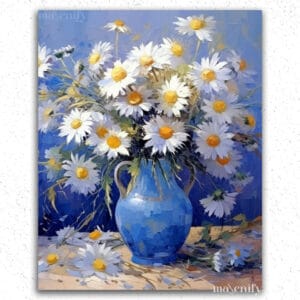 Blue Vase and White Flowers