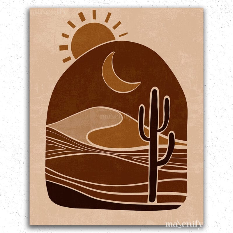 Mountains Sun and Moon Bohemian Art
