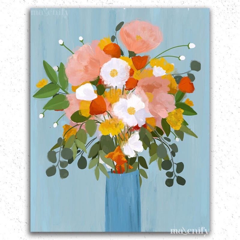 Colorful Flowers in Blue Vase