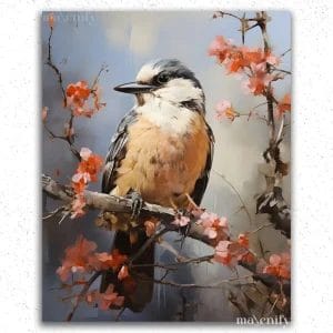 Sparrow and Autumn Flowers