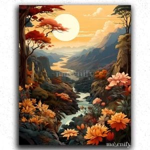 Mountains River and Sun