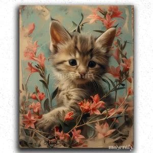 Baby Cat and Flowers