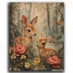 Cute Deer and Flowers