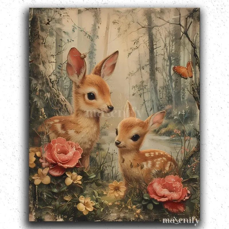 Cute Deer and Flowers
