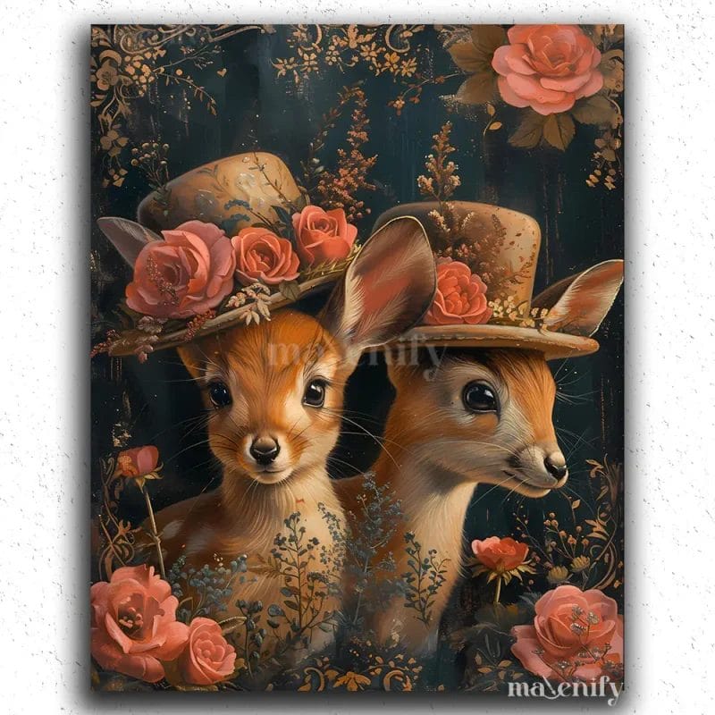 Two Cute Deer with Cap