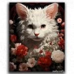White Cat in Flowers