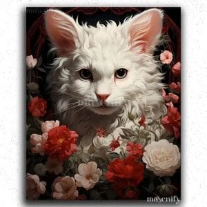 White Cat in Flowers