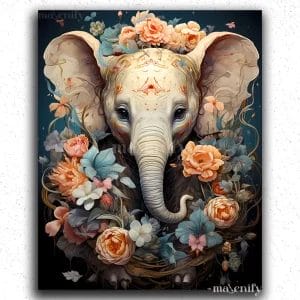 Baby Elephant and Flowers