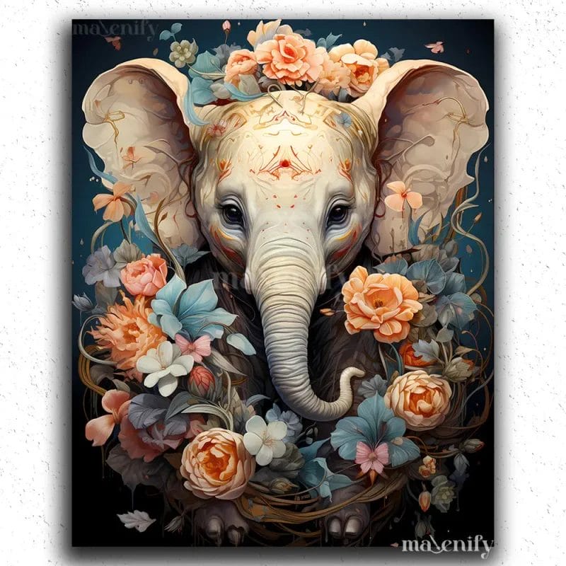 Baby Elephant and Flowers