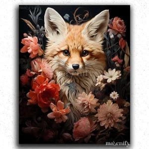 Baby Fox and Flowers