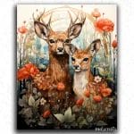 Flowers and Two Deer