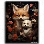 Cute Baby Foxes and Flowers