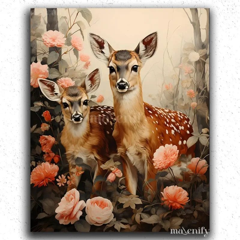 Two Deer in Flower Garden