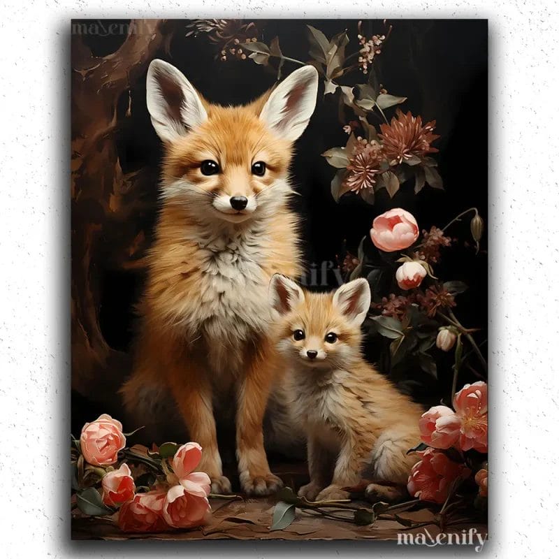 Baby Foxes in Flower Garden