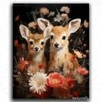 Flowers and Two Baby Deer