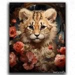 Cute Wild Cat and Flowers