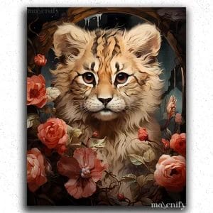 Cute Wild Cat and Flowers