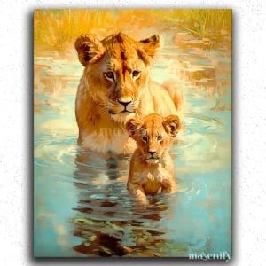 Baby Lion with Lioness