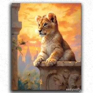 Baby Lion in Sunset