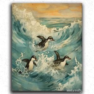 Baby Penguin Playing on The Waves