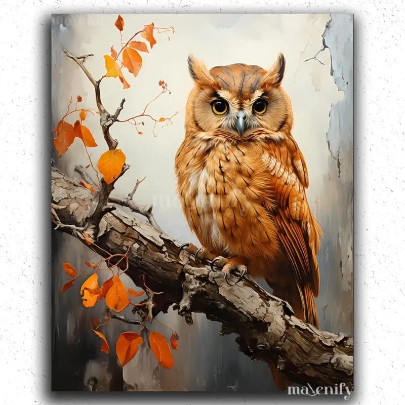 Burnt Orange Owl on a Branch