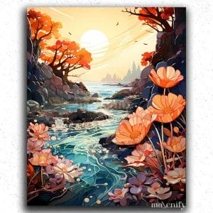 Pink Flowers and River